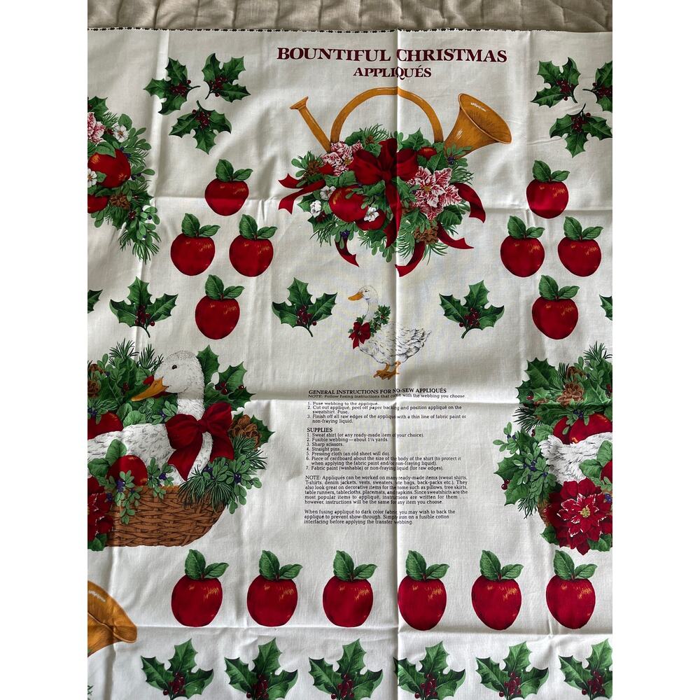 Vintage Cranston Print Works Bountiful Christmas No Sew Appliques Goose Holly